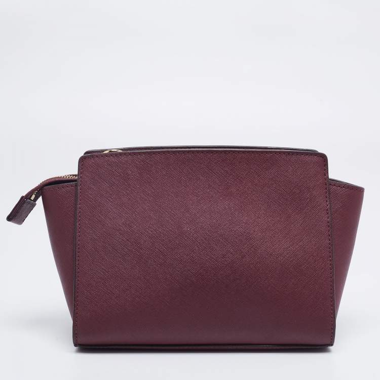Pre Owned MICHAEL Michael Kors Burgundy Leather Medium Selma Crossbody Bag
