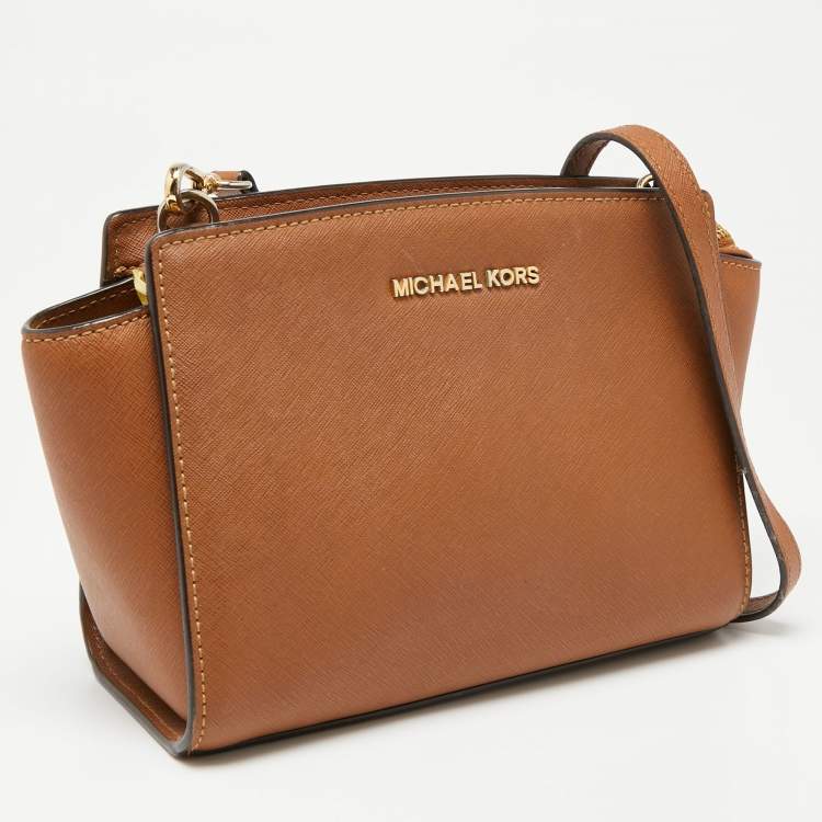 Pre Owned MICHAEL Michael Kors Brown Saffiano Leather Small Selma Crossbody Bag
