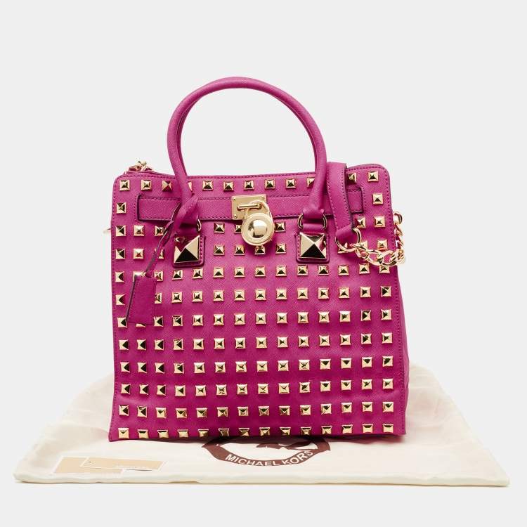 Pre Owned MICHAEL Michael Kors Fuchsia Leather Large Studded Hamilton North South Tote