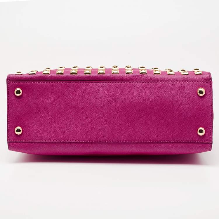 Pre Owned MICHAEL Michael Kors Fuchsia Leather Large Studded Hamilton North South Tote