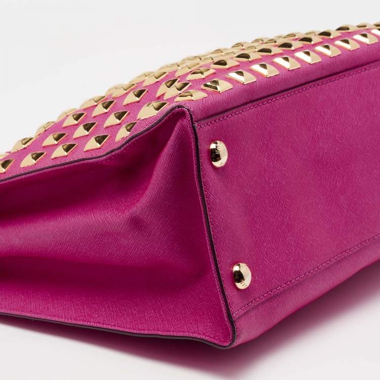 Pre Owned MICHAEL Michael Kors Fuchsia Leather Large Studded Hamilton North South Tote