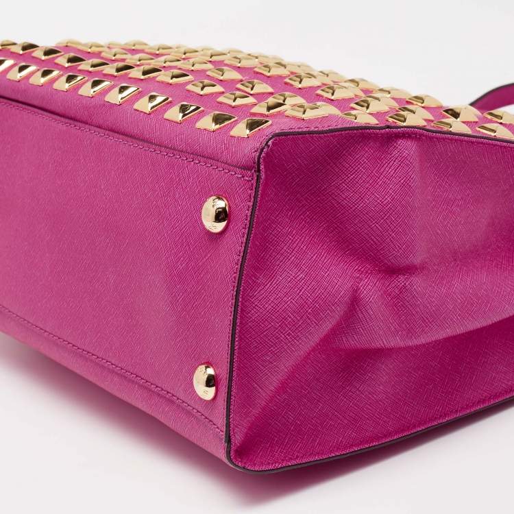 Pre Owned MICHAEL Michael Kors Fuchsia Leather Large Studded Hamilton North South Tote