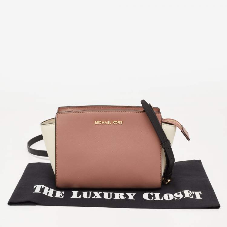 Pre Owned MICHAEL Michael Kors Cream/Brown Leather Medium Selma Crossbody Bag