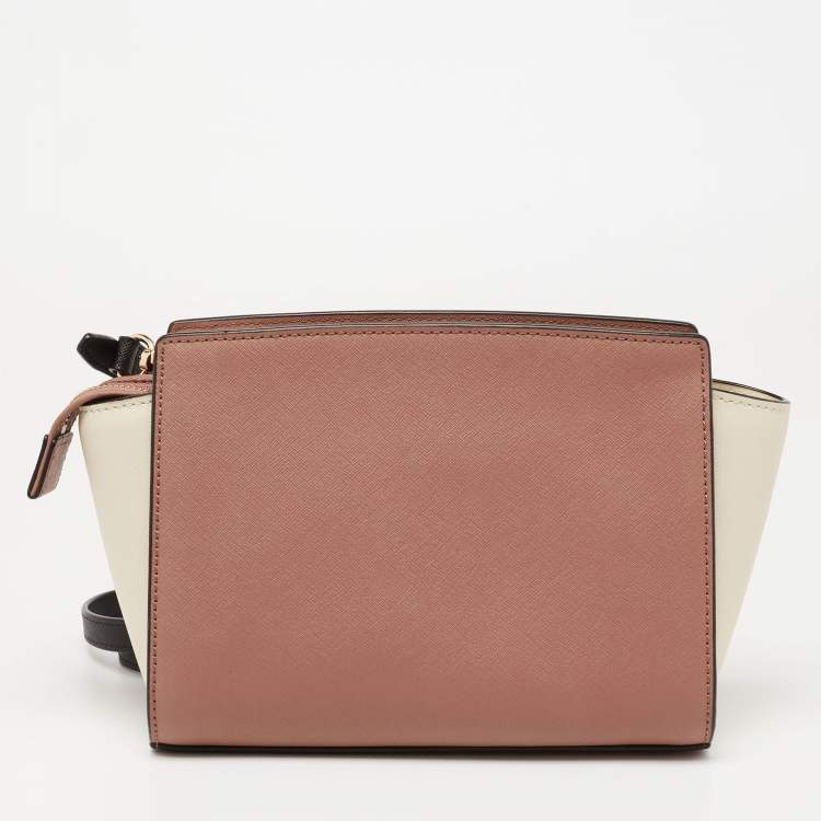 Pre Owned MICHAEL Michael Kors Cream/Brown Leather Medium Selma Crossbody Bag