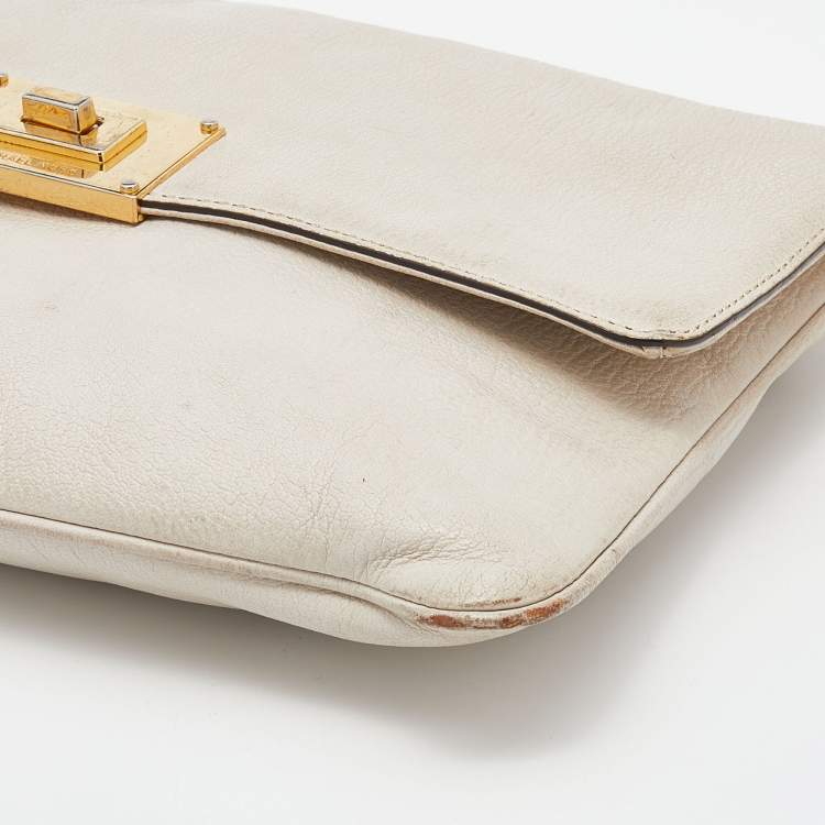 Pre Owned MICHAEL Michael Kors White Leather Sloan Chain Flap Shoulder Bag