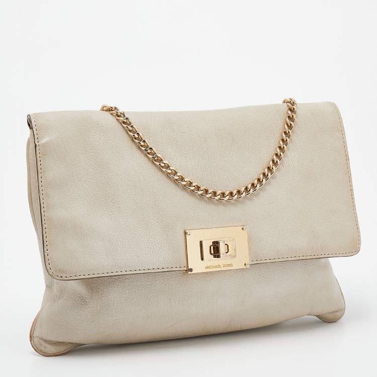 Pre Owned MICHAEL Michael Kors White Leather Sloan Chain Flap Shoulder Bag