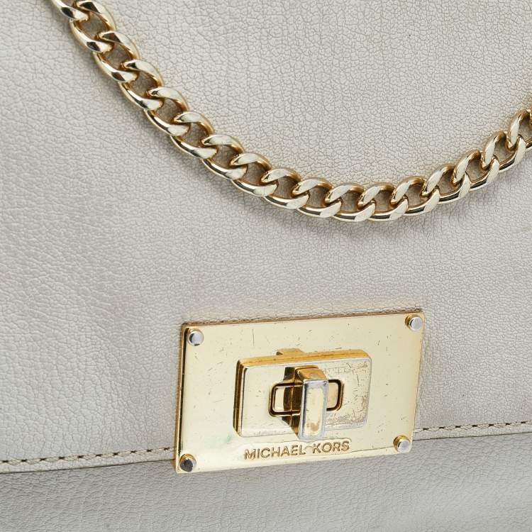 Pre Owned MICHAEL Michael Kors White Leather Sloan Chain Flap Shoulder Bag