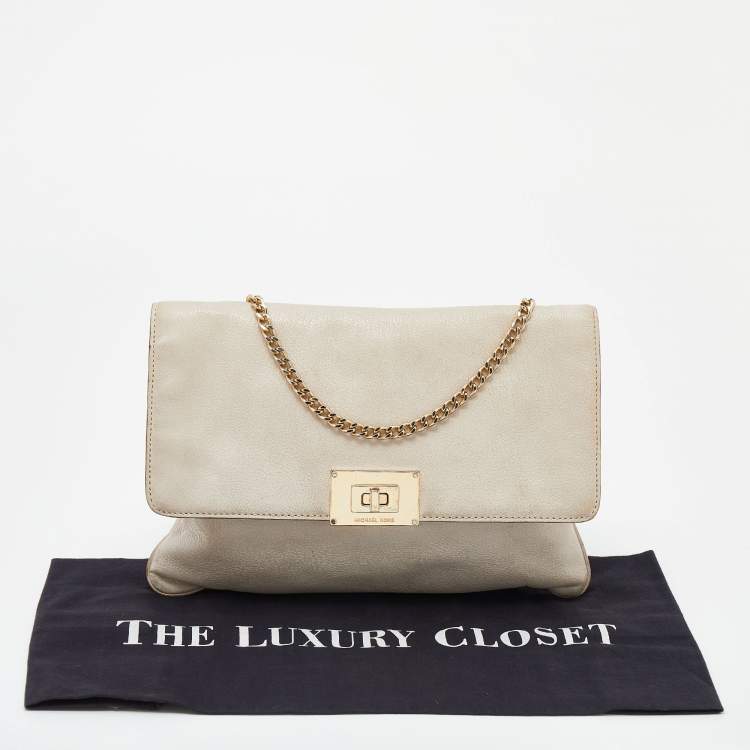Pre Owned MICHAEL Michael Kors White Leather Sloan Chain Flap Shoulder Bag