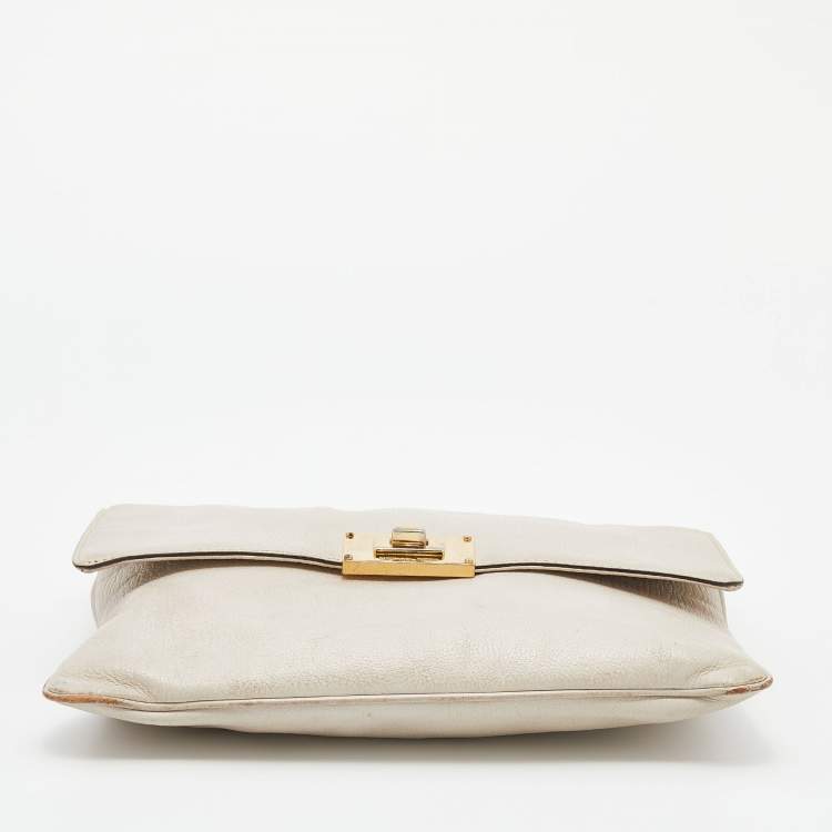 Pre Owned MICHAEL Michael Kors White Leather Sloan Chain Flap Shoulder Bag