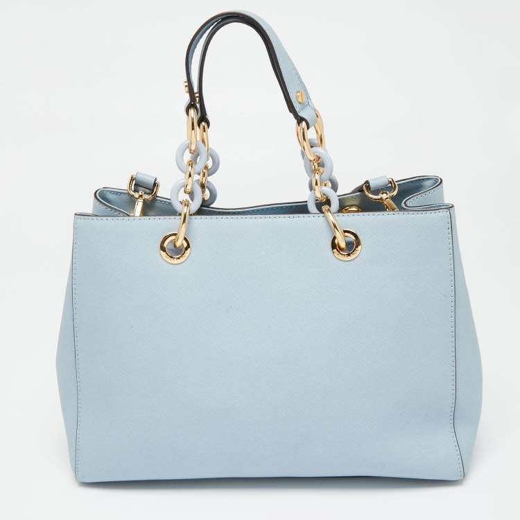 Pre Owned MICHAEL Michael Kors Light Blue Saffiano Leather Medium Cynthia Tote