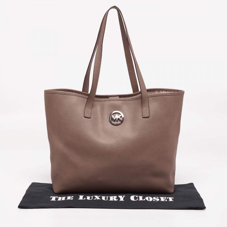 Pre Owned MICHAEL Michael Kors Brown Saffiano Leather Jet Set Travel Tote