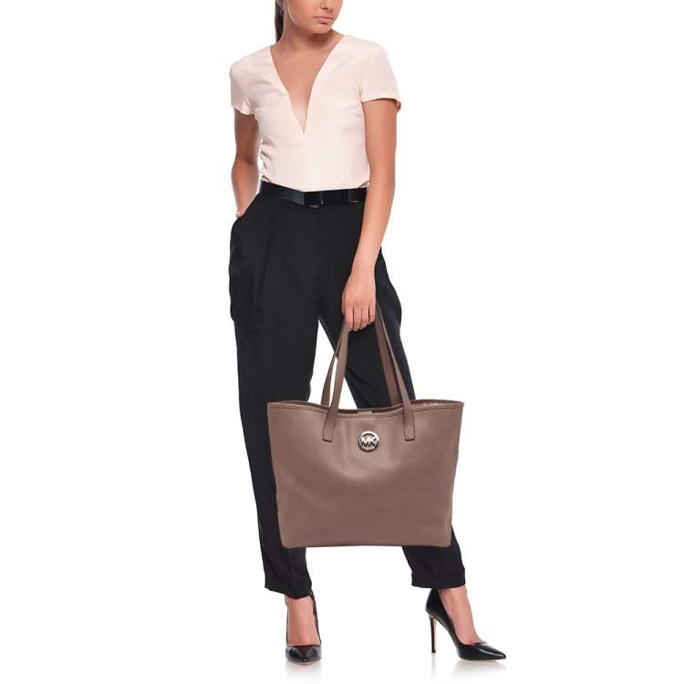 Pre Owned MICHAEL Michael Kors Brown Saffiano Leather Jet Set Travel Tote