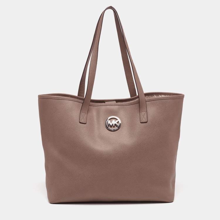 Pre Owned MICHAEL Michael Kors Brown Saffiano Leather Jet Set Travel Tote