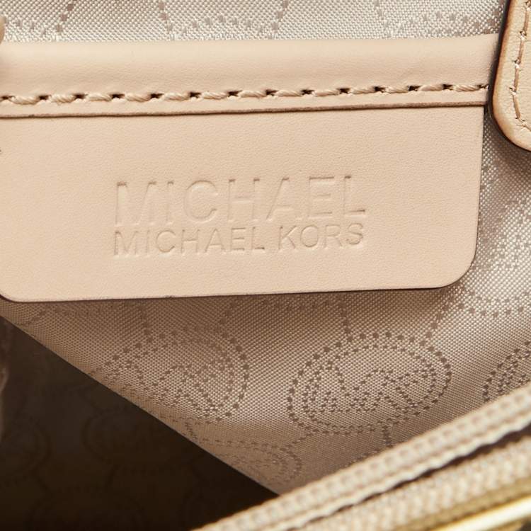 Pre Owned MICHAEL Michael Kors Metallic Gold Mirror Signature PVC and Leather East-West Tote