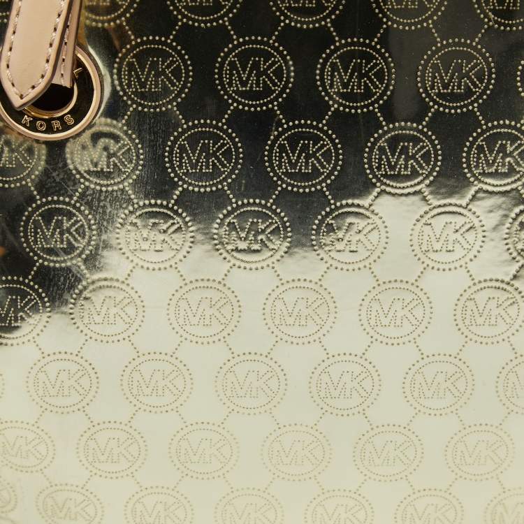 Pre Owned MICHAEL Michael Kors Metallic Gold Mirror Signature PVC and Leather East-West Tote