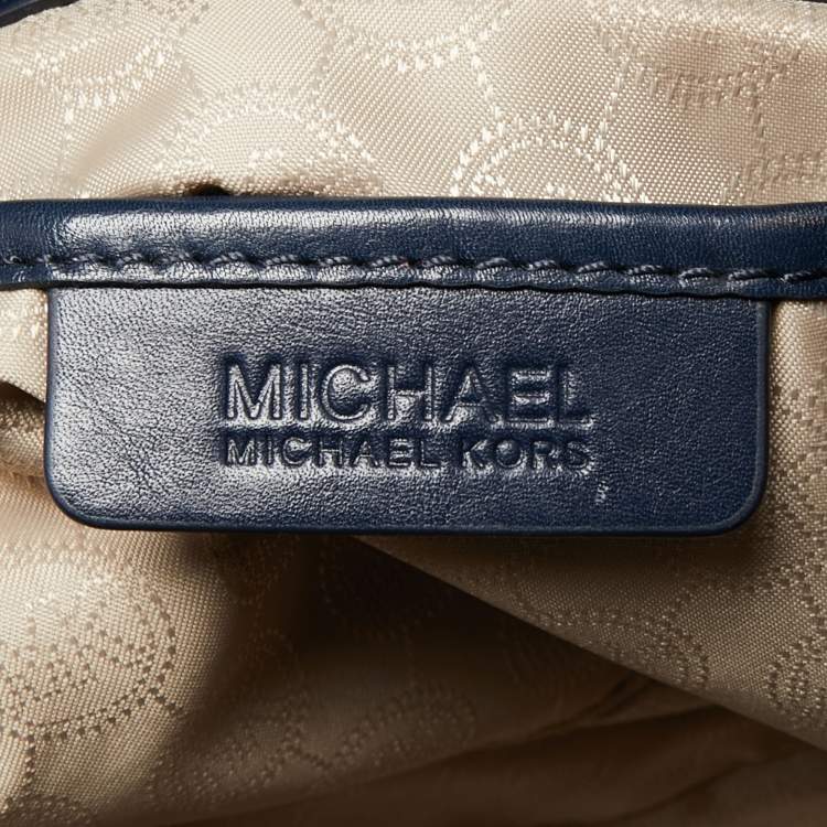 Pre Owned MICHAEL Michael Kors Navy Blue/White Signature Coated Canvas and Leather Gathered Tote