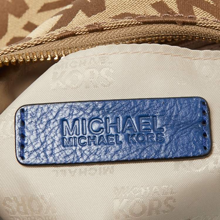 Pre Owned MICHAEL Michael Kors Beige/Blue Signature Canvas and Leather Hobo 
