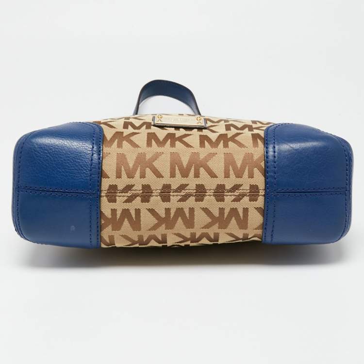 Pre Owned MICHAEL Michael Kors Beige/Blue Signature Canvas and Leather Hobo 