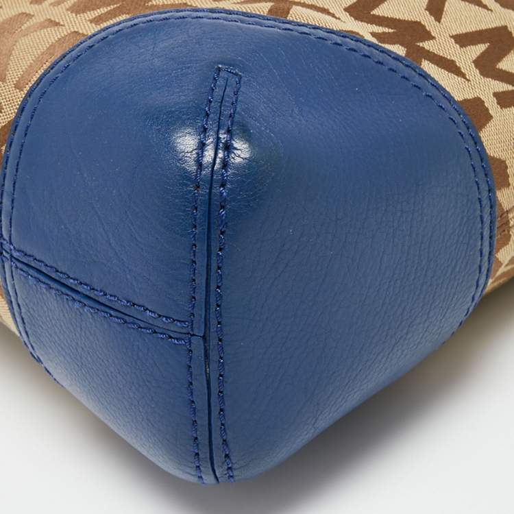Pre Owned MICHAEL Michael Kors Beige/Blue Signature Canvas and Leather Hobo 