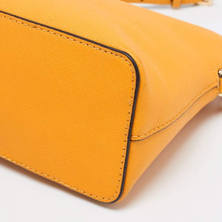 Pre Owned MICHAEL Michael Kors Yellow Leather Cindy Dome Crossbody Bag