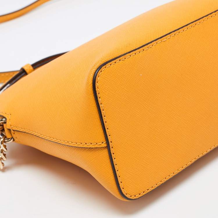Pre Owned MICHAEL Michael Kors Yellow Leather Cindy Dome Crossbody Bag