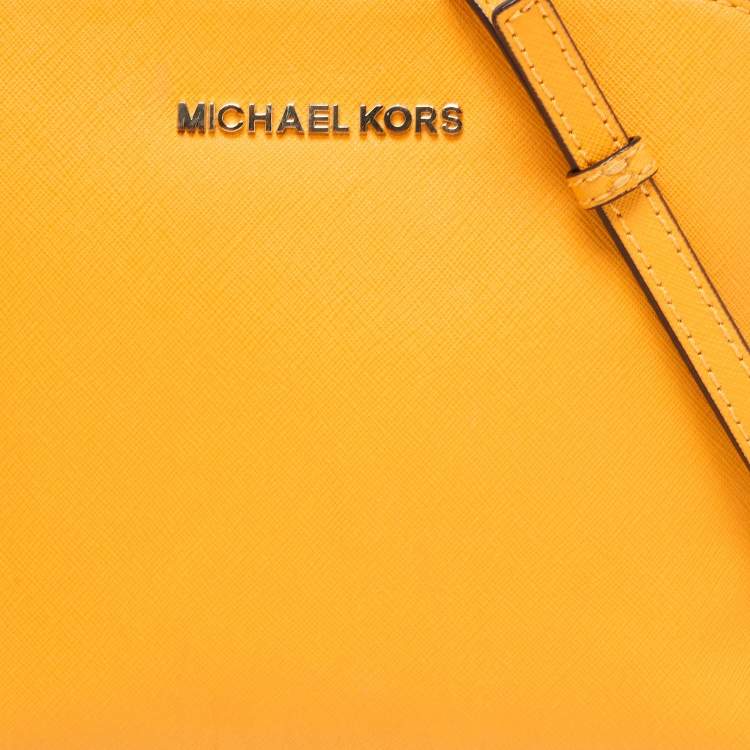 Pre Owned MICHAEL Michael Kors Yellow Leather Cindy Dome Crossbody Bag