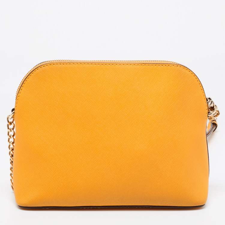 Pre Owned MICHAEL Michael Kors Yellow Leather Cindy Dome Crossbody Bag