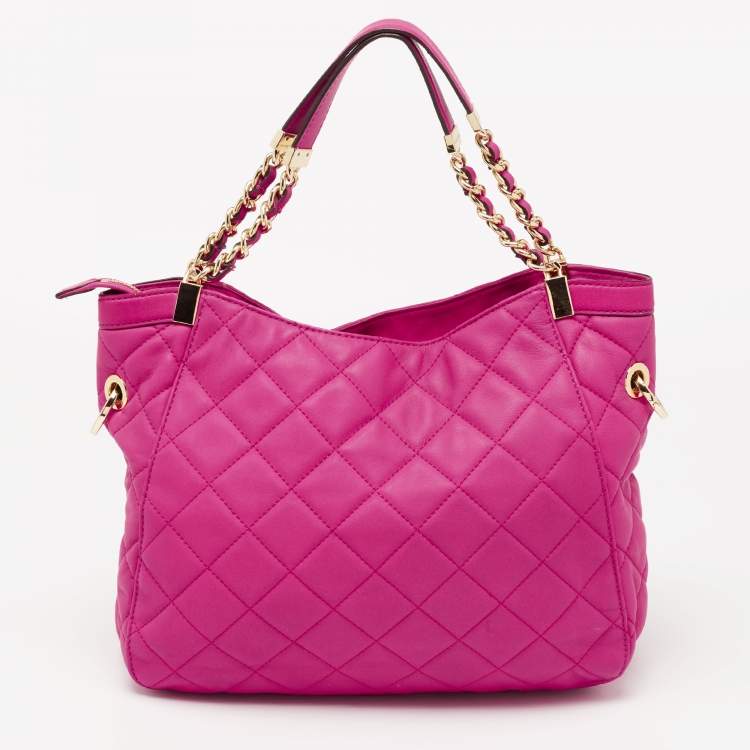 Pre Owned MICHAEL Michael Kors Neon Pink Quilted Leather Susannah Hobo