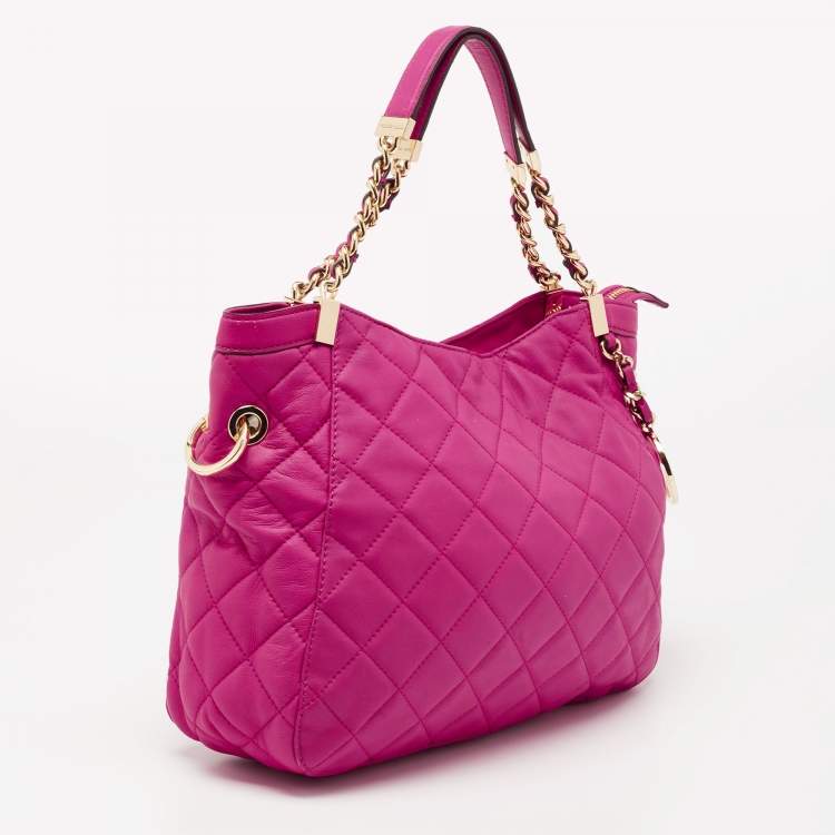 Pre Owned MICHAEL Michael Kors Neon Pink Quilted Leather Susannah Hobo