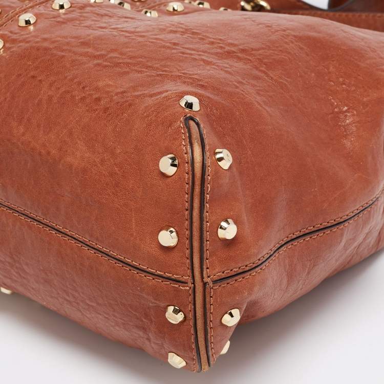 Pre Owned MICHAEL Michael Kors Brown Leather Studded Uptown Astor Hobo