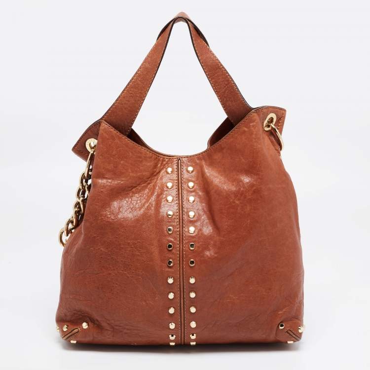 Pre Owned MICHAEL Michael Kors Brown Leather Studded Uptown Astor Hobo