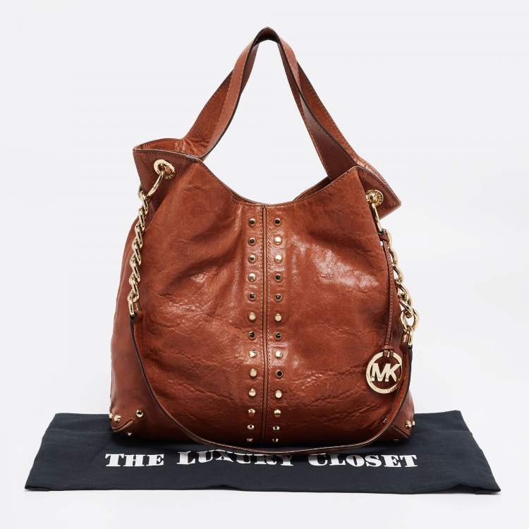 Pre Owned MICHAEL Michael Kors Brown Leather Studded Uptown Astor Hobo
