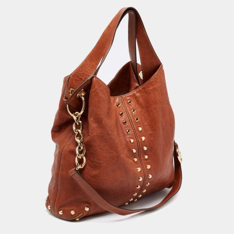 Pre Owned MICHAEL Michael Kors Brown Leather Studded Uptown Astor Hobo