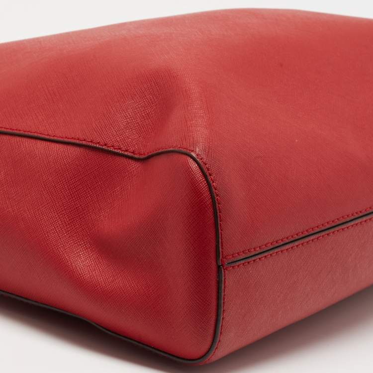 Pre Owned MICHAEL Michael Kors Red Leather Jet Set Vertical Tote
