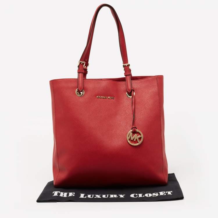 Pre Owned MICHAEL Michael Kors Red Leather Jet Set Vertical Tote