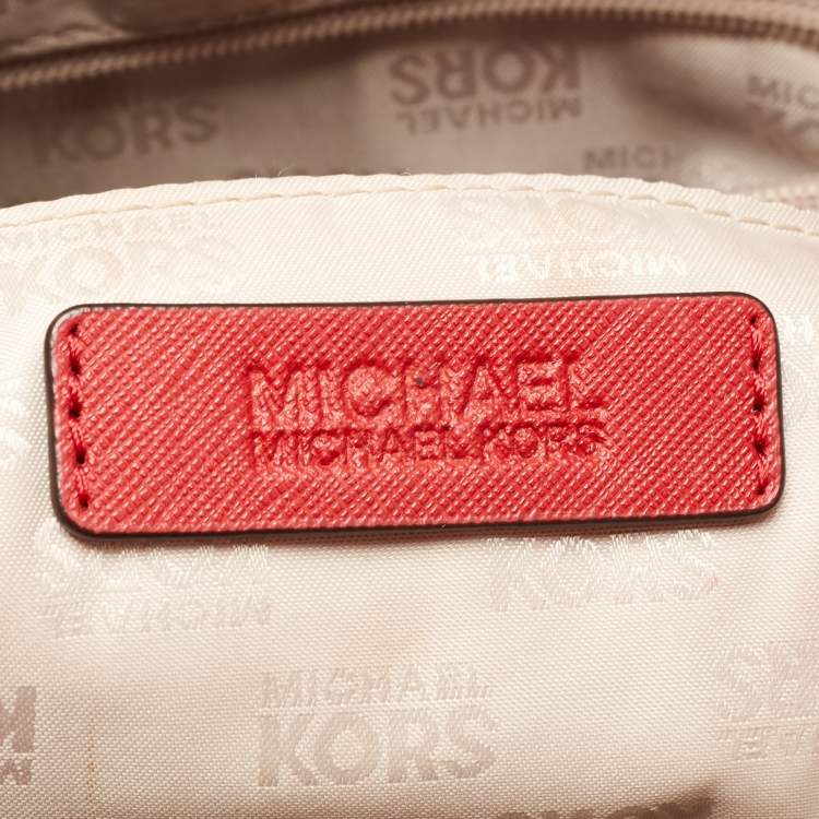 Pre Owned MICHAEL Michael Kors Red Leather Jet Set Vertical Tote