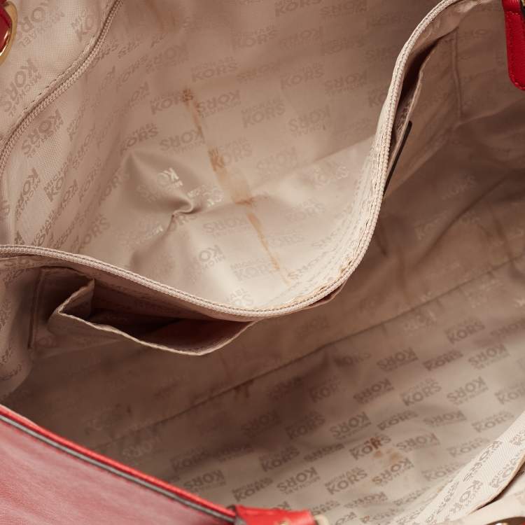 Pre Owned MICHAEL Michael Kors Red Leather Jet Set Vertical Tote
