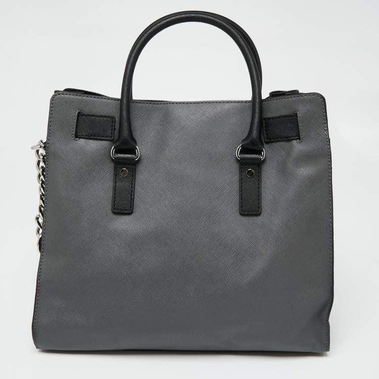 Pre Owned MICHAEL Michael Kors Grey/Black Leather Large Hamilton North South Tote