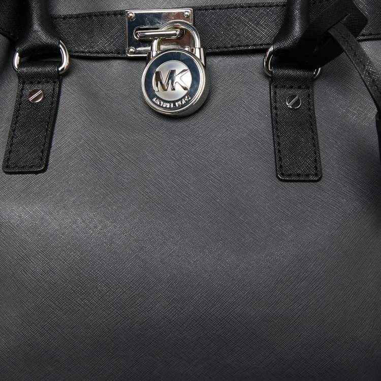 Pre Owned MICHAEL Michael Kors Grey/Black Leather Large Hamilton North South Tote