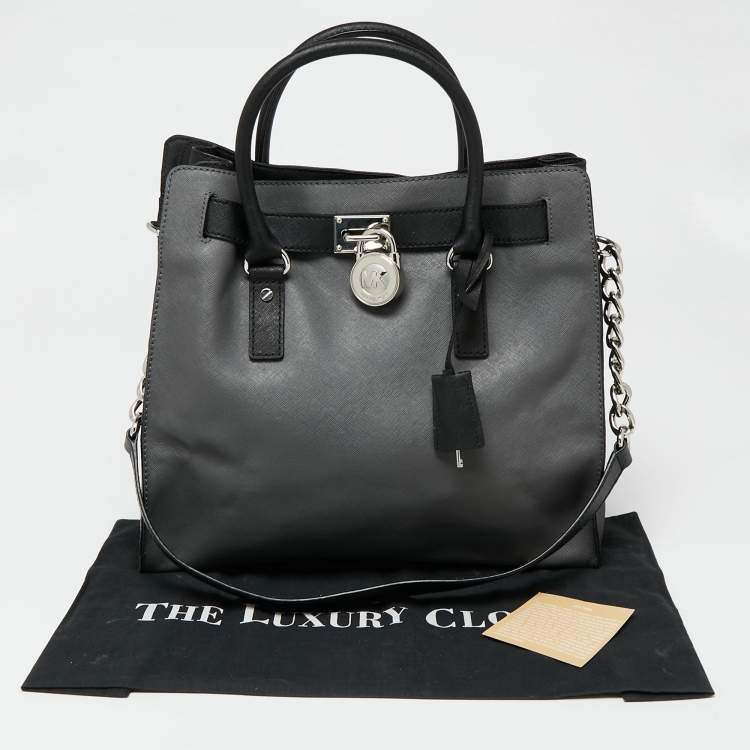 Pre Owned MICHAEL Michael Kors Grey/Black Leather Large Hamilton North South Tote