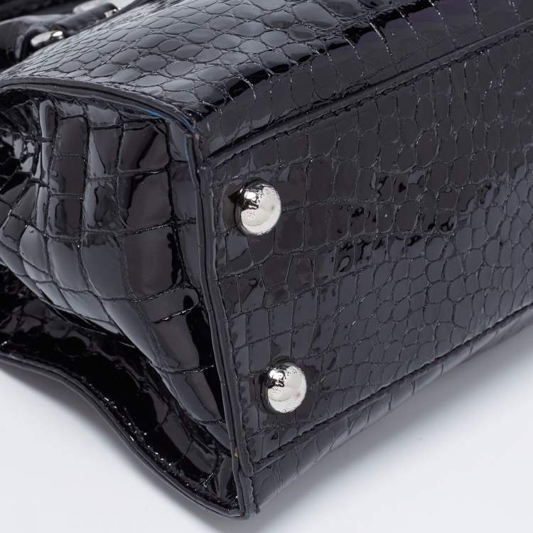 Pre Owned MICHAEL Michael Kors Black Croc Embossed Patent Leather Hamilton Tote