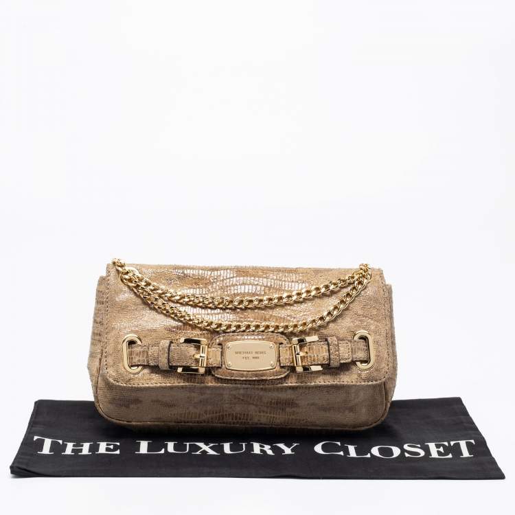 Pre Owned MICHAEL Michael Kors Olive Green Python Embossed Leather Hamilton Flap Shoulder Bag