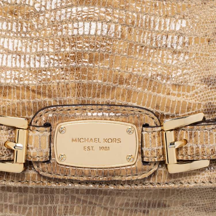 Pre Owned MICHAEL Michael Kors Olive Green Python Embossed Leather Hamilton Flap Shoulder Bag
