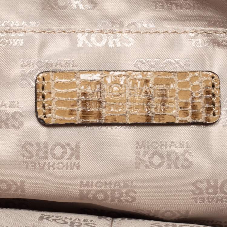 Pre Owned MICHAEL Michael Kors Olive Green Python Embossed Leather Hamilton Flap Shoulder Bag