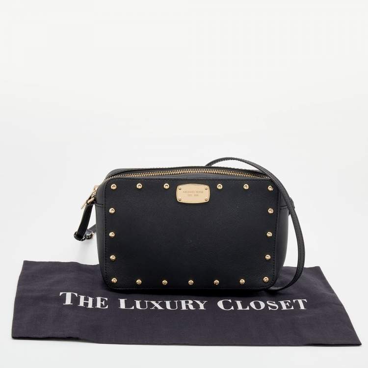 Pre Owned MICHAEL Michael Kors Black Leather Sandrine Stud Crossbody Bag