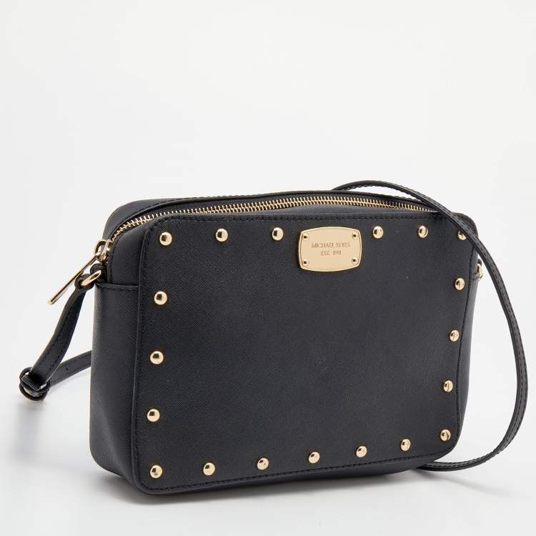 Pre Owned MICHAEL Michael Kors Black Leather Sandrine Stud Crossbody Bag