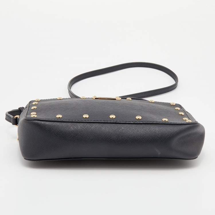 Pre Owned MICHAEL Michael Kors Black Leather Sandrine Stud Crossbody Bag