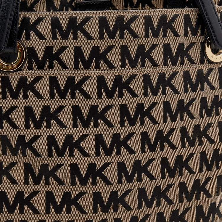 Pre Owned MICHAEL Michael Kors Beige/Black Signature Canvas and Leather Jet Set Tote