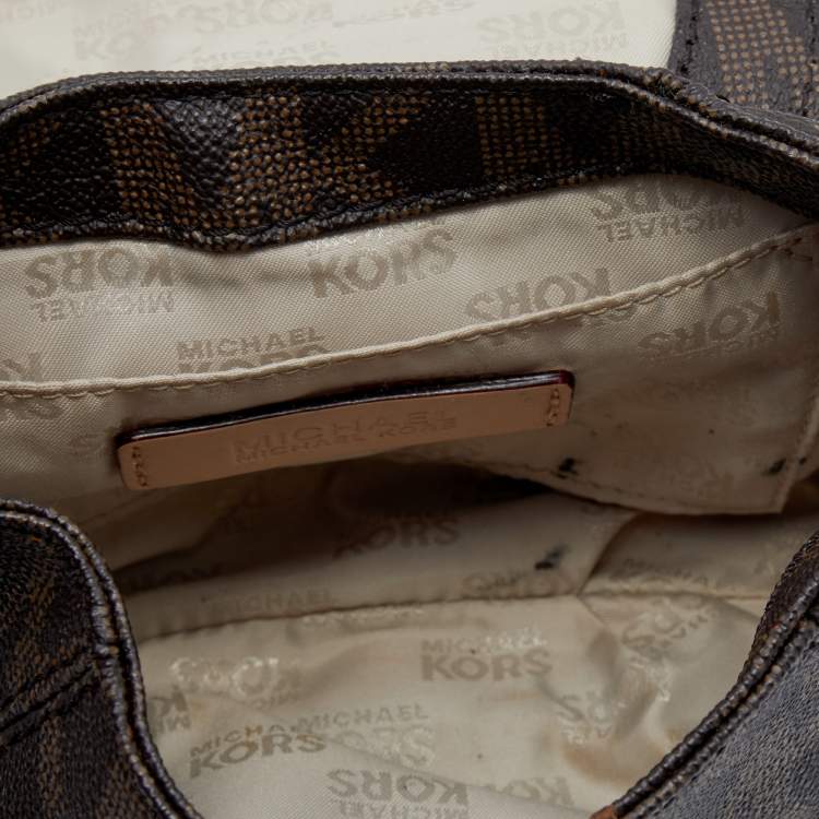 Pre Owned MICHAEL Michael Kors Brown Signature Coated Canvas And Leather Flap Crossbody Bag