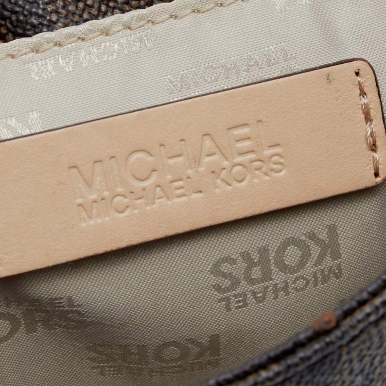 Pre Owned MICHAEL Michael Kors Brown Signature Coated Canvas And Leather Flap Crossbody Bag